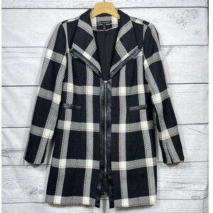 White House Black Market Sz Medium Plaid Trench Wool Blend Coat Zip-Up